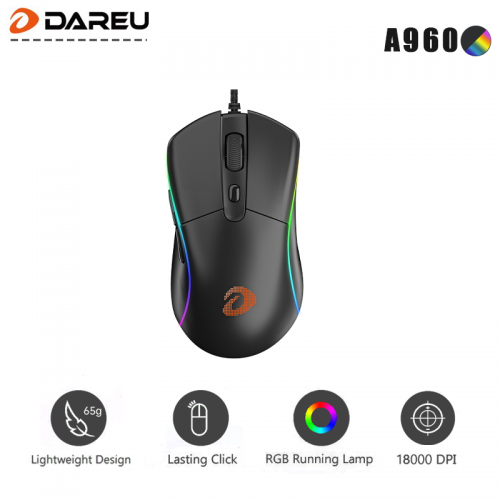 Official Dareu A960/A960S Gaming Mouse 65g Lightweight LED RGB Backlight Mice with AIM3337 18000/PMW3336 12000 DPI 50 Million Click Times
