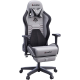 AutoFull Gaming Chair Grey PU Leather Footrest Racing Style Computer Chair, Headrest E-Sports Swivel Chair, AF083GPJA